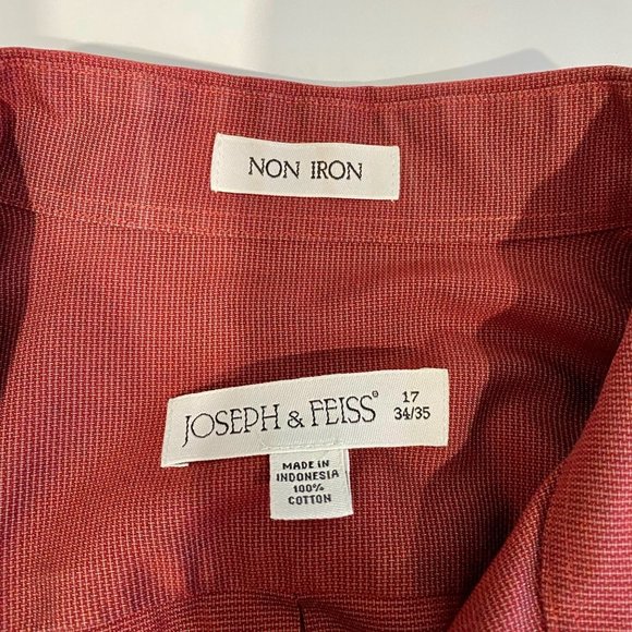 JOSEPH & FEISS No Iron Dark Red Button Down Shirt 17-34/35 Large - Picture 5 of 8